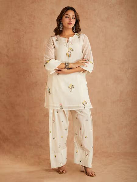 Off-White Pastel Flora Palazzo Suit